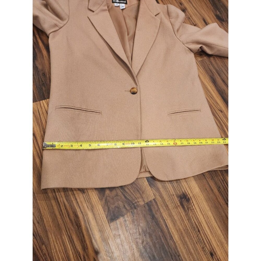 Vintage Blazer 100% Pure Wool Women 16 Sag Harbor Camel 1 Button Shoulder Pads - Picture 4 of 11